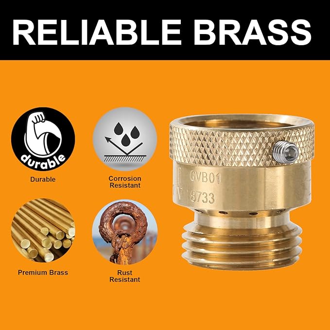 5 Pack SUNROAD Lead-Free Brass 3/4" Inch MHT Hose Bibb Connector Backflow Preventer Vacuum Breaker,Check Valve For Garden Spigot RV Hose Connection,Anti-Siphon Fitting with extra set screws