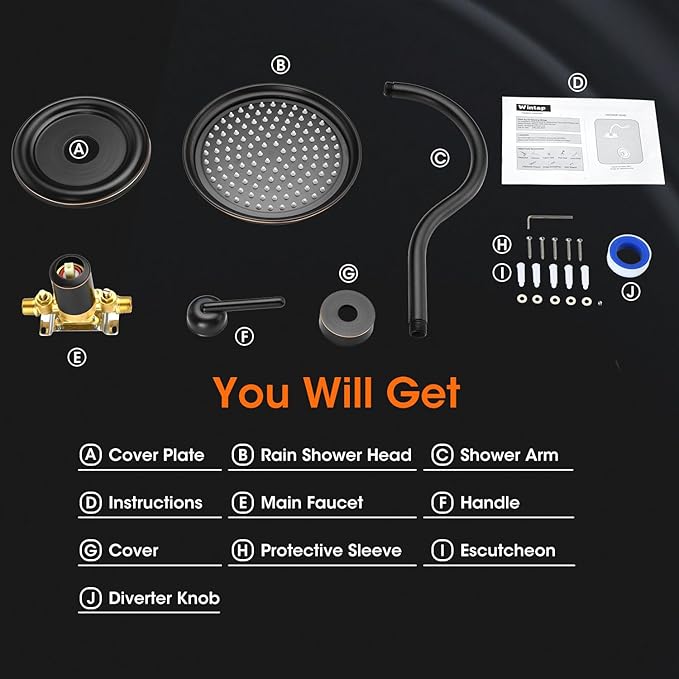 Oil Rubbed Bronze Shower System, Shower Faucet Set with Pressure Balance Valve, 9 inch Single-Function Rain Shower Head, Bathroom Shower Valve Trim Kit,High Pressure Shower Fixtures(WT-9817ORB)