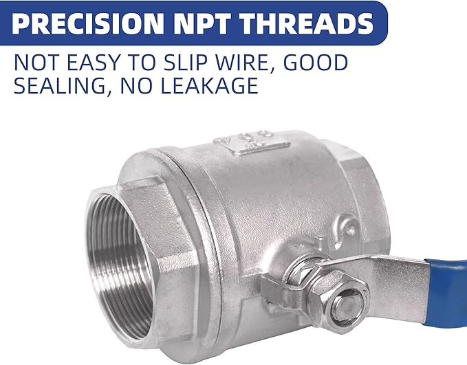 3/8" NPT Full Port Ball Valve, Female x Female Thread 2-Piece Heavy Duty Ball Valve with Blue Locking Handles 1000WOG for Water Oil Gas (3/8", DN10)