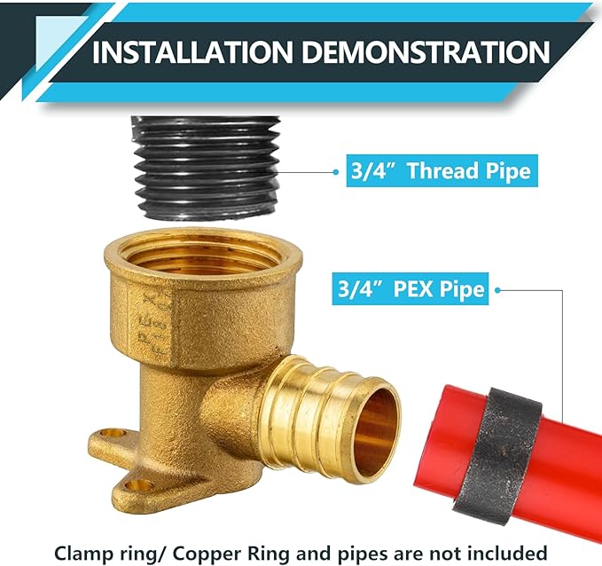(100-Pack) PEX Fittings, Pex 3/4"x3/4" Female Threaded NPT Drop Ear Elbow Adapter, Brass Crimp Fittings, for PEX Tubing Pipe Plumbing, ASTM F1807(PEX1807169-100Pack)