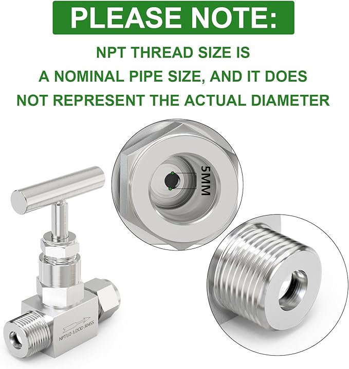 TAISHER 1PCS 304 Stainless Steel High Pressure Straight Needle Valve 1/2" NPT Male x 1/2" Tube OD For Flow Control Water Gas Oil