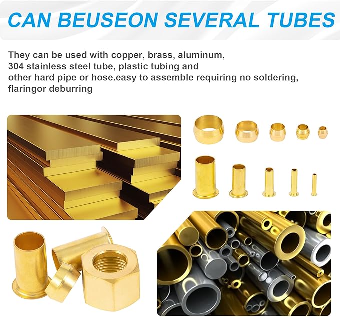 75pcs 3/8 Assortment Kit Brass Compression Sleeves Ferrules & Insert &Nuts