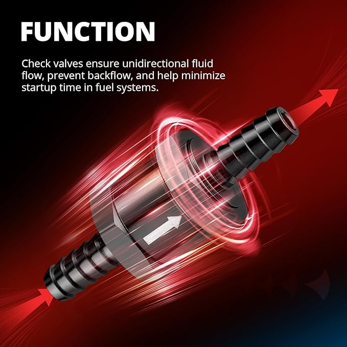 EVIL ENERGY 3/8" (10mm) Check Valve, 2 Pcs Aluminum One Way Fuel Check Valve for Gasoline, Diesel & Coolant with Universal Hose Clamps, Black