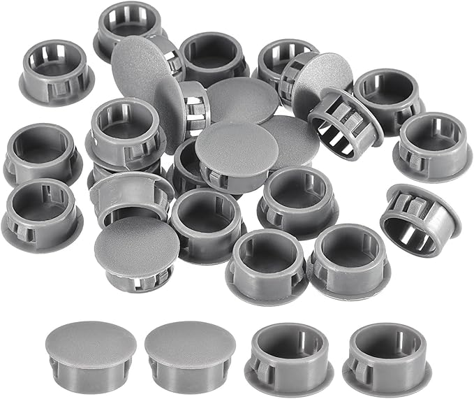 uxcell 7/8" Plastic Hole Plugs, 36Pcs Flush Type Panel Round Snap in Fastener Knockout Locking Plugs for Furniture Insert End Caps Panels, Gray