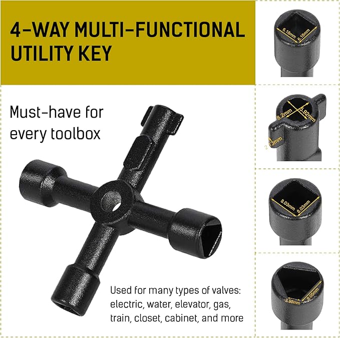 LOSTRONAUT 12" Water Meter Key - Professional Garden and Plumbing Tool for Opening and Closing Valves with Ease - with Reinforced Steel T-Handle and 4-Way Spigot Selector for Versatile Applications