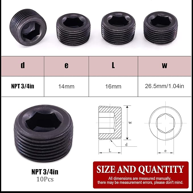 Hilitchi 10Pcs Carbon Steel Black Pipe Fitting Pipe Plug Fitting NPT Male Plug (3/4)