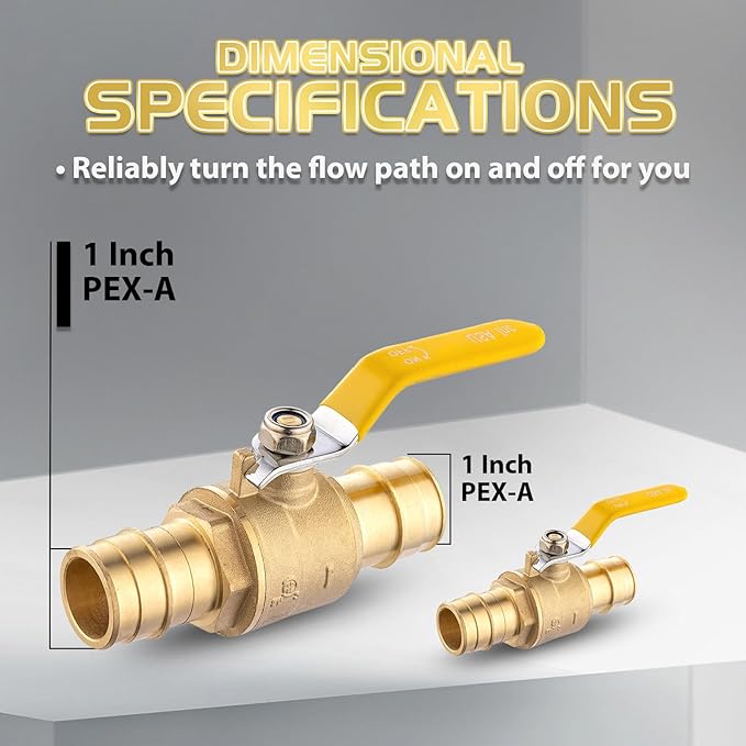 10-Pack Foskan 1" Brass PEX-A Ball Valve with Yellow Handle, Quarter Turn Full Port Valve for PEX-A Pipe Connection