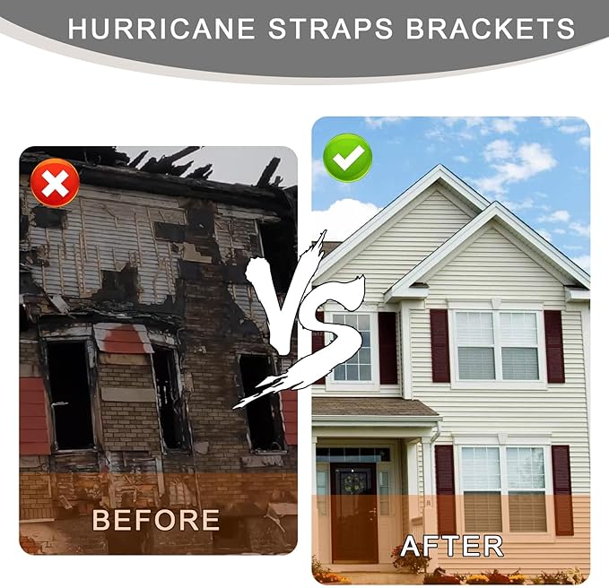(50pcs) 16-Gauge Thick Hurricane Straps, Black Powder-Coated Rafter Ties, Heavy Duty Left Rafter Brackets, Strong Hurricane Clips, Tie Brackets for House, Roof Trusses, Shed, Building (Left)