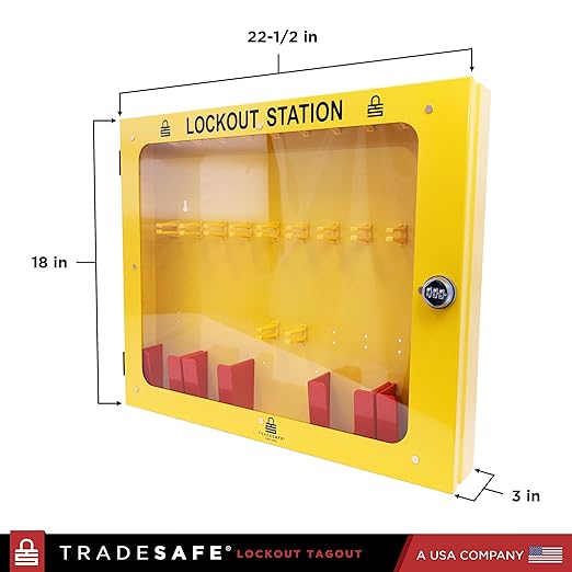 TRADESAFE Lockout Tagout Station with 20 Loto Locks Keyed Alike Unlimited, 6 Lockout Hasps, 60 Lock Out Tags, Lock Out Tag Out Kit Station, Lock Out Kit Cabinet 22-1/2 x 18 x 3 inches