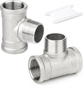 TAISHER 2PCS 304 Stainless Steel Tee Pipe Fittings, 1/2" NPT Female x 1/2" NPT Male x 1/2" NPT Female Pipe Fittings, Male Branch Tee