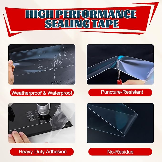 Transparent Window Weather Sealing Tape 2 Inch x 66 FT Weather Stripping Residue-Free Clear Window Insulation Caulk for Shower Glass Gaps and Clear Tape Doors Windows Windproof