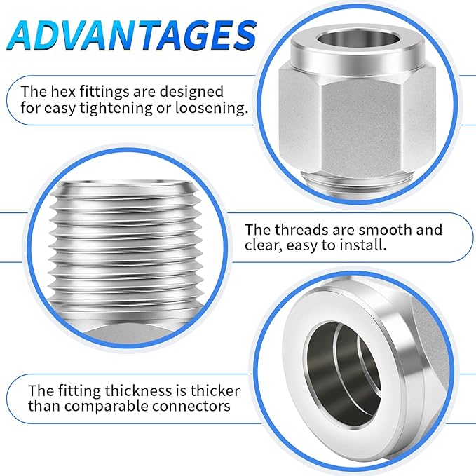 ChillWaves 304 Stainless Steel Compression Tube Fitting, 1/2" OD x 1/2" NPT Male 90 Degree Elbow Compression Union Connector(1-PACK)