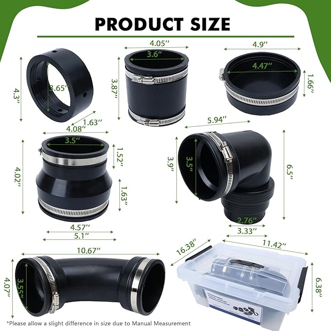 RV and Camper Sewer Waste Plumbing Connection System Kit Compatible with 3 inch PVC Pipe RV Sewer Hose Fittings RV Sewer Adapter 6 Pcs, Set with Transparent Storage Box