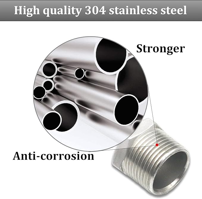 2 Pcs 304 Stainless Steel Reducer Hex Bushing, 3/4" Male NPT to 3/8" Female NPT Pipe Fitting Hex Bushing, Heavy Duty Pipe Fitting Reducer Adapter (3/4" - 3/8")