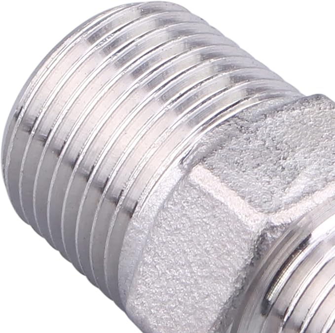SUS304 Reducer Hex Nipple - 1/4" Male NPT x 3/8" Male NPT Stainless Steel Connectors Threaded Pipe Fitting (Pack of 2)