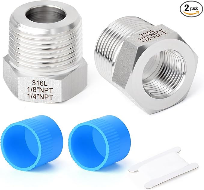 TAISHER 2PCS Forging of 316L Stainless Steel Reducer Hex Bushing, 1/4" Male NPT to 1/8" Female NPT, Reducing Forging Pipe Adapter Fitting