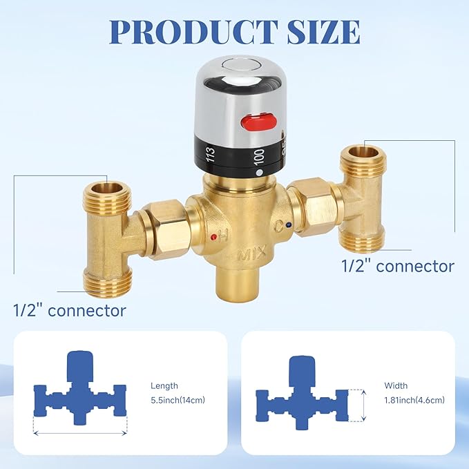Adjustable Temperature Hot Water Circulation Pump Bypass Valve for Instant Hot Water Recirculating System,Hot Water Recirculating Valve Compatible With 500800, 500805