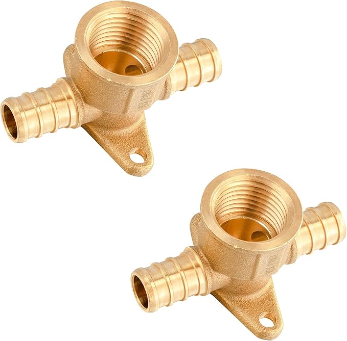 (Pack of 2) EFIELD 1/2" Pex x 1/2" Pex x 1/2" Female NPT Drop-ear Tee Crimp Brass Fittings, ASTM F1807,(PEX1807170-2PCS)