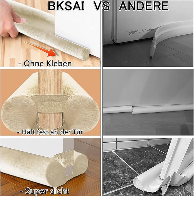 Door Draft Stopper for Doors 29-35" No Adhesive Draft Stopper for Bottom of Door Draught Excluder Under Door Wind Blocker Reduce Noise Draught Excluder Sweep Sound Proof(Beige)