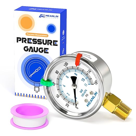 MEANLIN MEASURE 0~160Psi Dry Pressure Gauge Stainless Steel 1/4" NPT 2" FACE DIAL Waterproof for Air Compressor RV Regulator Water Pressure Tester Lower Mount (with 2PCS Snaps)