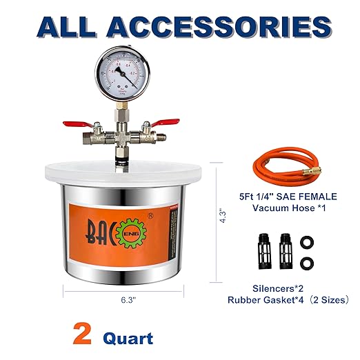 BACOENG 2 Quart Vacuum Chamber, Stainless Steel Degassing Chamber Kit for Resin, Silicone and Epoxies