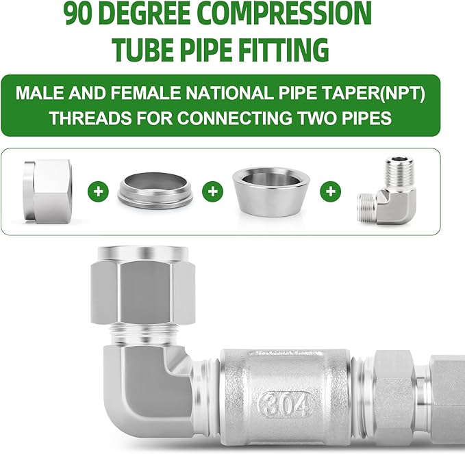 TAISHER 1PCS 316 Stainless Steel 90 Degree Compression Tube Pipe Fitting Connector, 3/4" Tube OD x 1/2" NPT Male Adapter