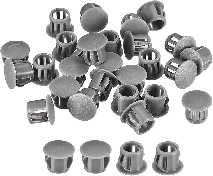 uxcell 3/8" Plastic Hole Plugs, 36Pcs Flush Type Panel Round Snap in Fastener Knockout Locking Plugs for Furniture Insert End Caps Panels, Gray