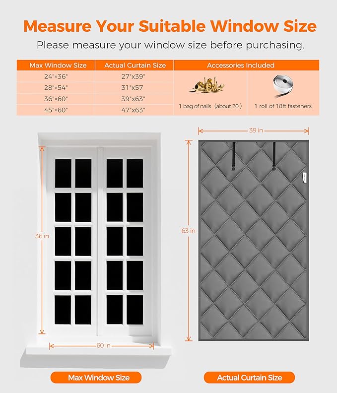 LOHASCASA Window Insulation Kit for Winter, Heavy Duty Reusable 39" x 63", Oxford Cloth Thermal Insulated Window Cover, Cold Weather Wrap, Gray