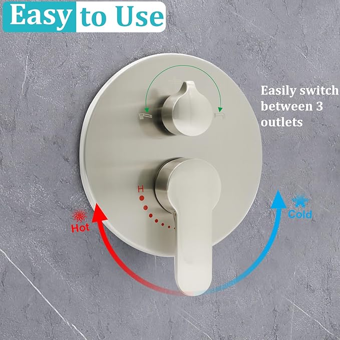 Wall Mount Brushed Nickel Pressure Balancing Shower Diverter Mixing Valve 3 Way Replacement Brass Mixer Kit