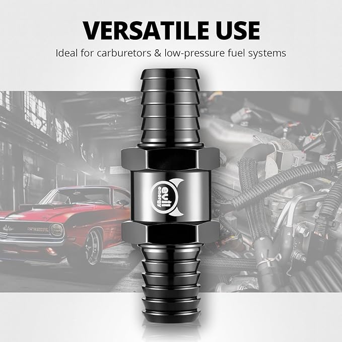 EVIL ENERGY 1/2" (12mm) Check Valve, 2 Pcs Aluminum One Way Fuel Check Valve for Gasoline, Diesel & Coolant with Universal Hose Clamps, Black