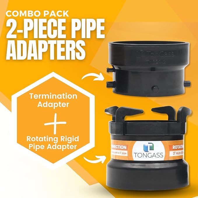TonGass (Combo Pack) RV Sewer Hose Fitting Adapter to PVC, RV Sewer Connection & RV Sewer Termination Adapter - 3" Hub x Bayonet Hooks
