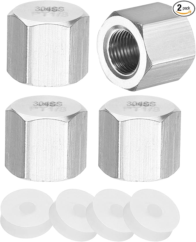 uxcell 2pcs Hex End Cap 304 Stainless Steel Nut with Washer, PT 1/8" Female Thread Pipe Fitting, Gas Line Water Line Stop Valve Cap Tubing Ends for Plumbing Fittings, Silver Tone