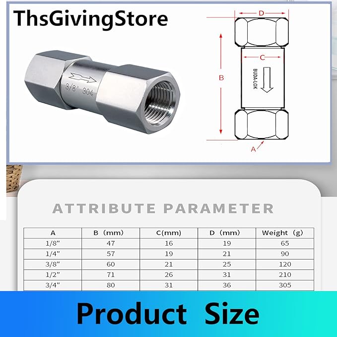 1/8 1/4 3/8 1/2 Inch G Female Thread 304 Stainless Steel Check Valve One Way Non-Return Valve for Water Oil Gas