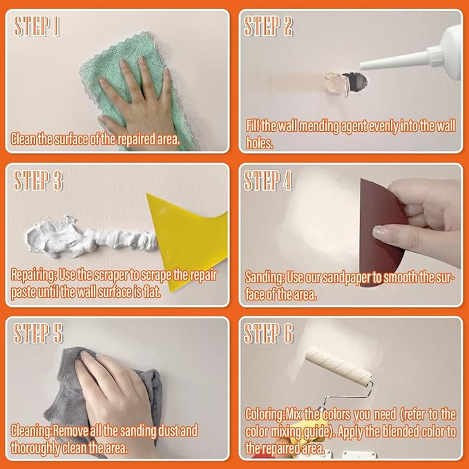 Spackle Wall Repair Kit(Color Match), Drywall Repair Filler for Wall Hole, Exterior Wall Putty for Filling Holes, Wall Mending Agent with Scraper, Easy Patch Paste Solution to Fill Wall Dent & Scratch