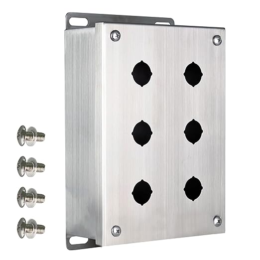 MJBOX 304 Stainless Steel 8 x6 x3 Push Button Box, IP66 Dustproof Outdoor Indoor Electrical Enclosure with Mounting Plate(Six Hole)