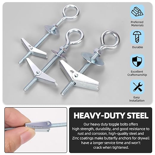 Glarks 18pcs M4 M5 M6 O-Shaped Eye Bolt Toggle Anchors Set for Drywall, Toggle Bolts, Butterfly Anchors, Spring Toggle Wing Bolts for Ceiling, Sheetrock, Hollow Wall