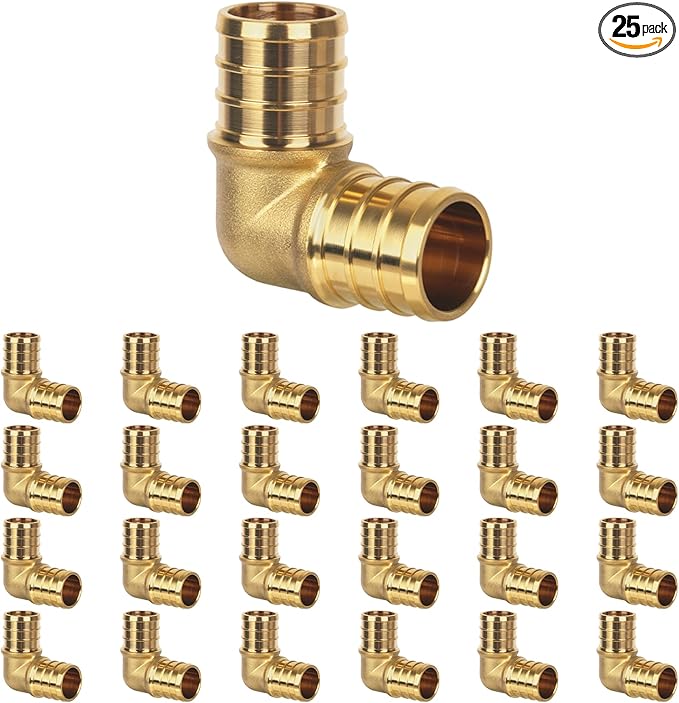 25 Pack Pex Fittings, 3/4" Pex 90 Degree Elbow, Heavy-Duty Brass Crimp Fittings for PEX Pipes with Leak-Resistant Construction, NSF & UPC Certified
