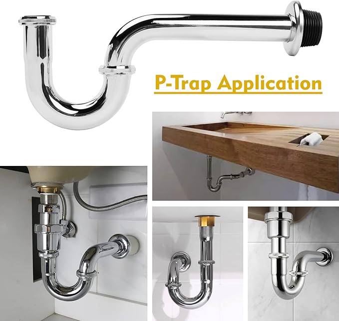 Stainless Steel P-Trap - 1 1/4 Inch Bathroom Basin Sink Waste Trap with Reducing Washer, Chrome Finish, Silver