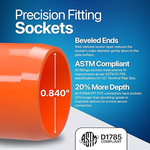 FORMUFIT 1/2” 3-Way Elbow Furniture Grade PVC Fitting in Orange, Made in USA, UV-Resistant, Impact-Proof, 0.840” Actual Socket Diameter (Pack of 10)