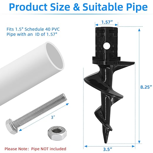 Sand Anchor for Boat,Sand Auger Boat Anchor Dock Auger for Making Sandbar Anchor,Fit 1.5" Schedule 40 PVC Tubing with 1.57" ID, for Secure Pontoon Boat Beach Umbrella Shallow Water Anchor