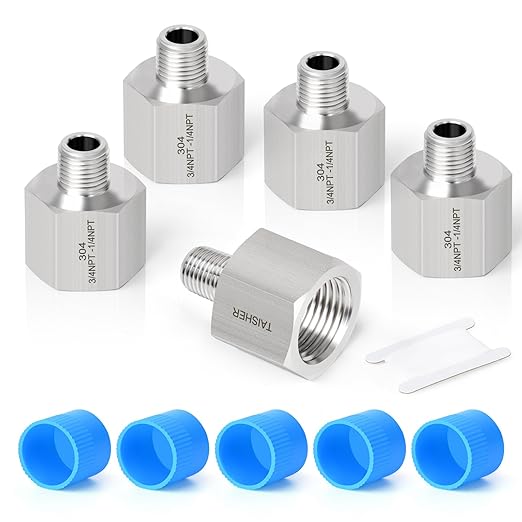 TAISHER 5PCS Forging of 304 Stainless Steel Pipe Fitting, Reducer Adapter, 1/4" NPT Male x 3/4" NPT Female, Reducing Pipe Adapter Fitting