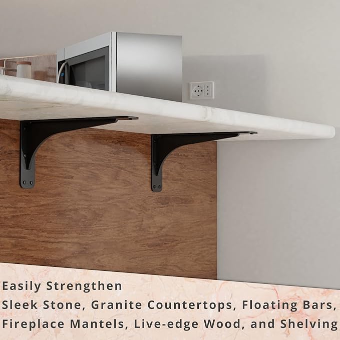 Starby Gladiator Series Solid Heavy Duty Welded 500 Lb Low Profile Granite Countertop Support Shelf Brackets Floating Shelf Discrete Slim 500 LB Capacity (2 Pack) (7" x 13" x 2.5")