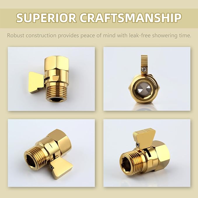 Angle Simple Shower Flow Control Valve, Brass Water Shut Off Valve for Handheld Shower Hose, Flow Restrictor, Gold