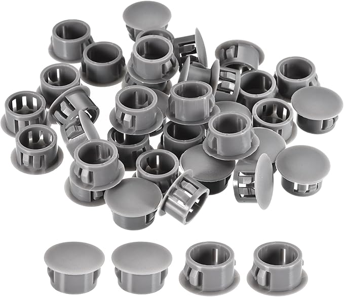 uxcell 5/8" Plastic Hole Plugs, 36Pcs Flush Type Panel Round Snap in Fastener Knockout Locking Plugs for Furniture Insert End Caps Panels, Gray