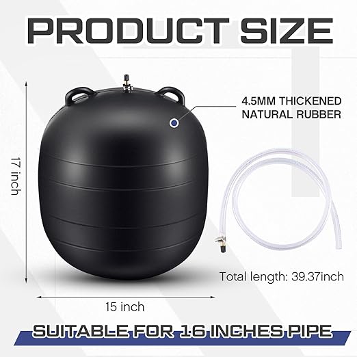 Inflatable Pipe Plug Sewer Test Plug Rubber Plumbing Test Balloon for Sewage Pipeline Inspection(16 Inch,with 39.37 Extension Hose)
