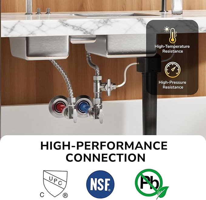1/2" PTC x 3/8" OD Compression Straight Stop Valve, Toilet Water Shut Off for PEX, Copper, CPVC Pipe, Push to Connect Brass Plumbing Fitting with Quarter-Turn & Disconnect Clip, 2 Pack
