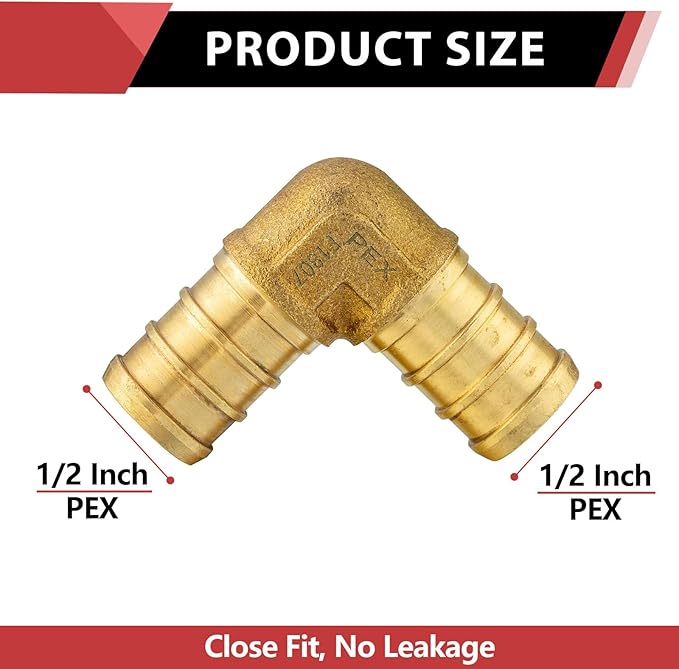 100-Pack EFIELD Barb Crimp Pex 1/2 inch X 1/2 Inch 90 Degree Elbow Brass Fittings For Pex Pipe/Tubing Connection,Potable Water Application,(PEX1807062-100PCS)