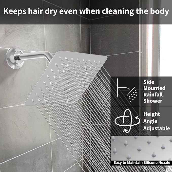 Shower System Chrome Shower Set, Push Button Shower Faucet with 2 Rain Shower Head(12+8 inch), Handheld Shower, with Digital Temperature Display Function