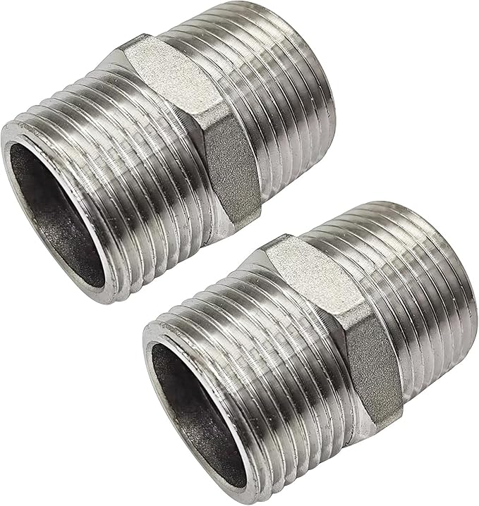 JoyTube 1-1/4" Male to 1-1/4" Male NPT Hex Nipple, Pipe Fittings 304 Stainless Steel Threaded (Pack of 2)