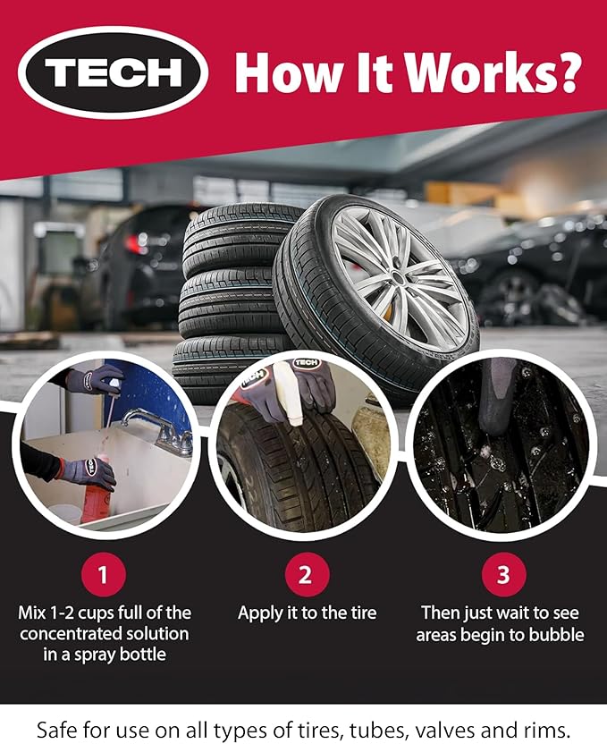 TECH CHEK Concentrated Tire Leak Detection Formula - Find Even the Toughest to Spot Leaks, Fast - Quart